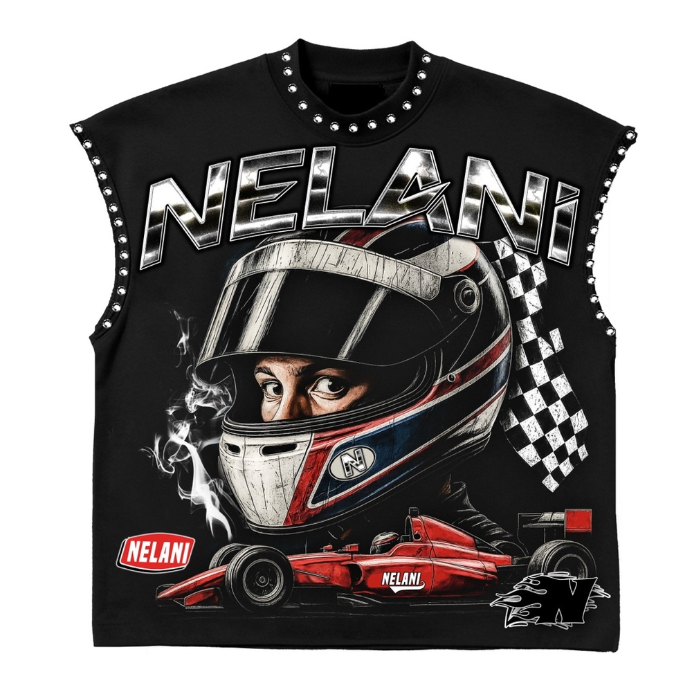 Black Racing Tank Top with Bold Motorsport Graphics
